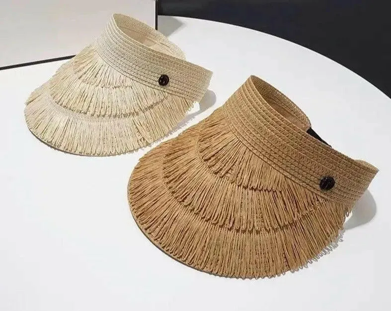 Stylish Sun Protection: Straw Tassel Visor Hat