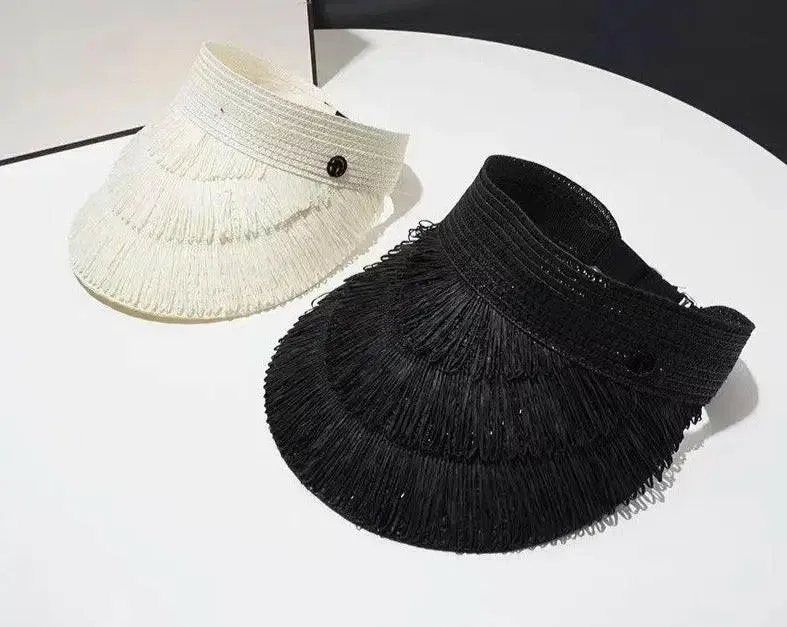 Stylish Sun Protection: Straw Tassel Visor Hat