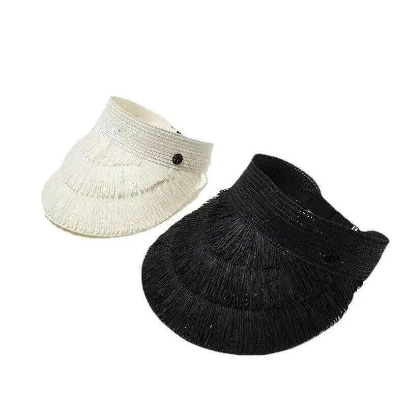 Stylish Sun Protection: Straw Tassel Visor Hat