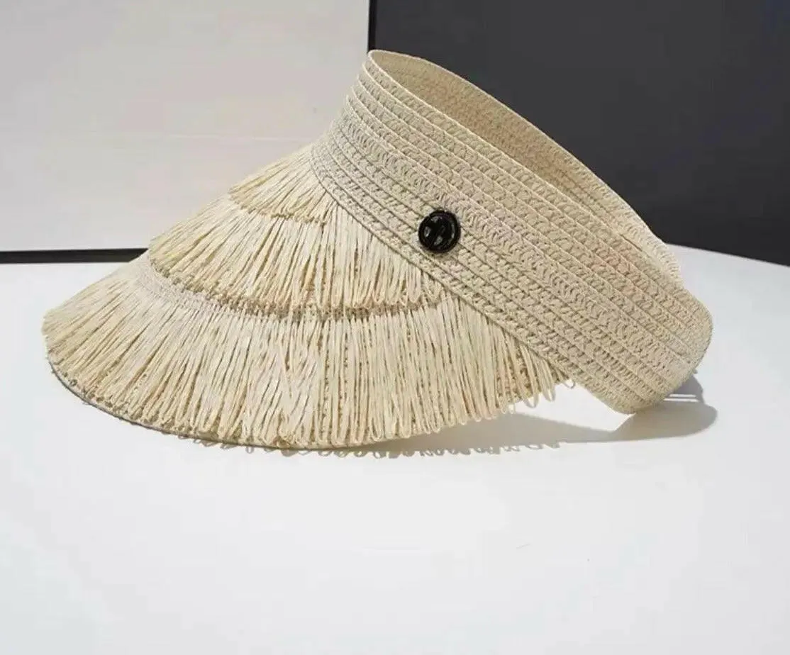 Stylish Sun Protection: Straw Tassel Visor Hat