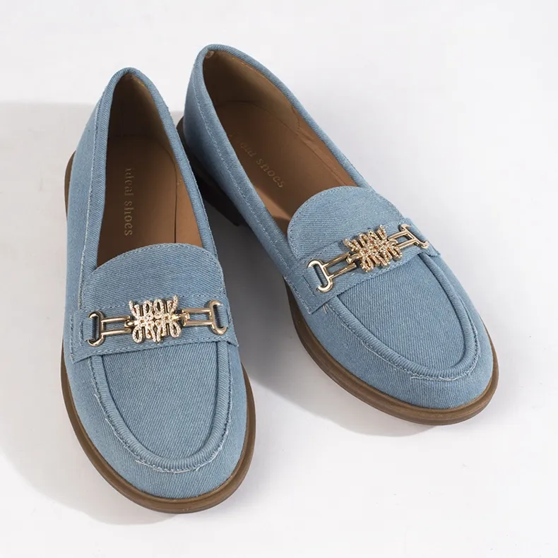 Stylish women's denim moccasins blue