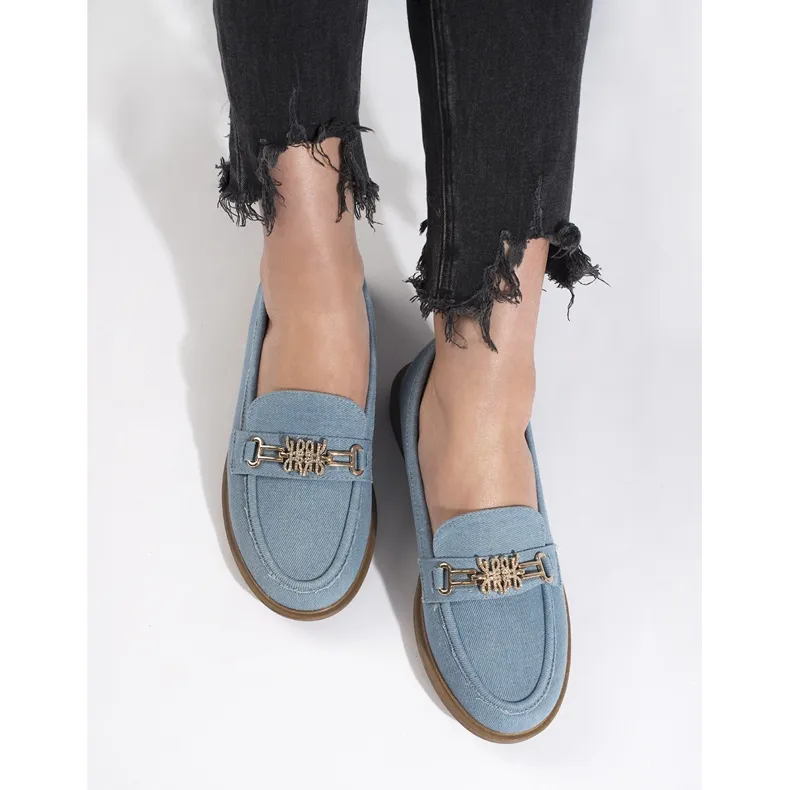 Stylish women's denim moccasins blue