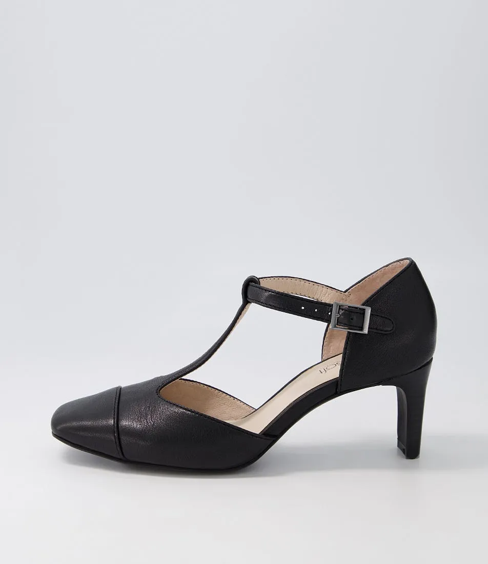 SUPERSOFT Beelieve Black Leather Mary Jane Heels