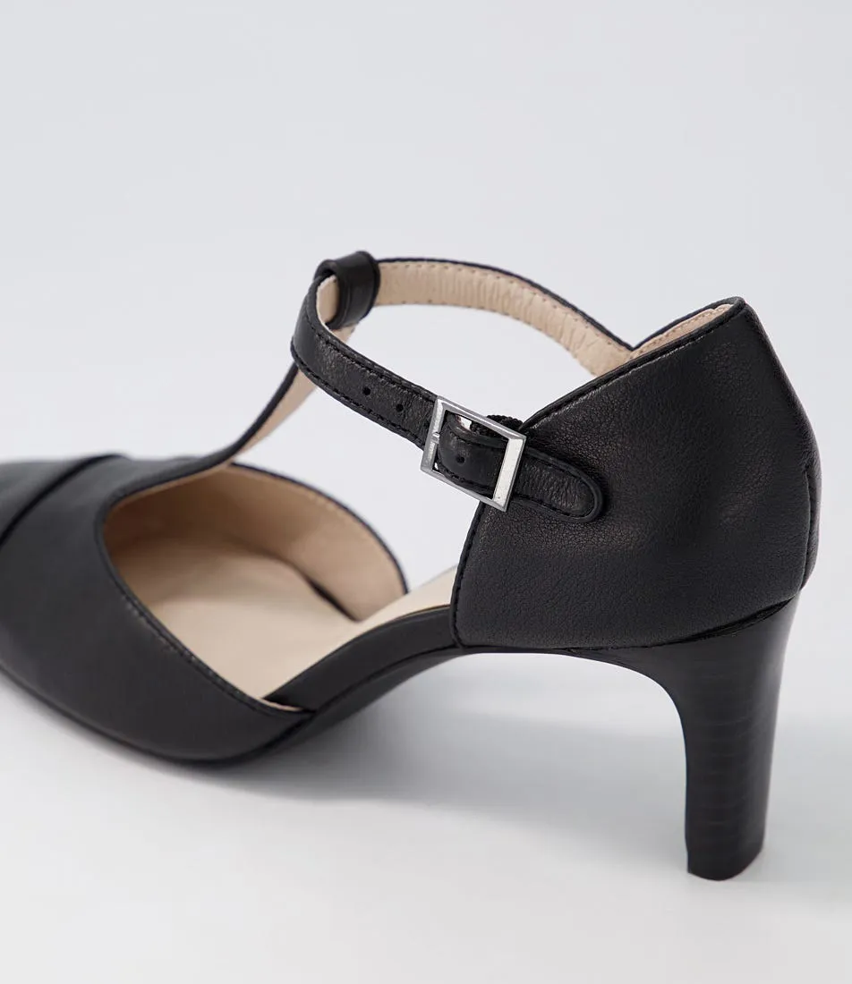 SUPERSOFT Beelieve Black Leather Mary Jane Heels