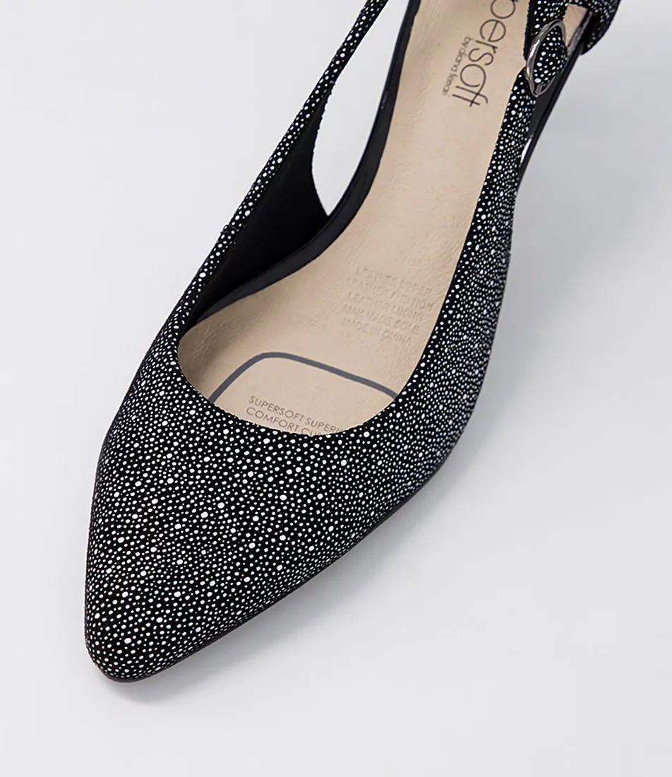 SUPERSOFT Madden2 Black White Dot Leather Heels