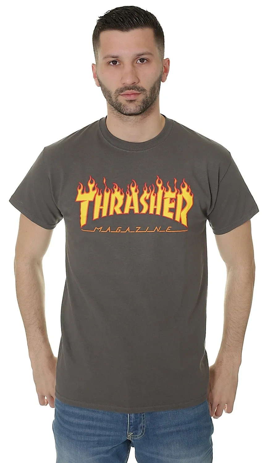 T-shirt Thrasher Flame Logo - Charcoal Gray