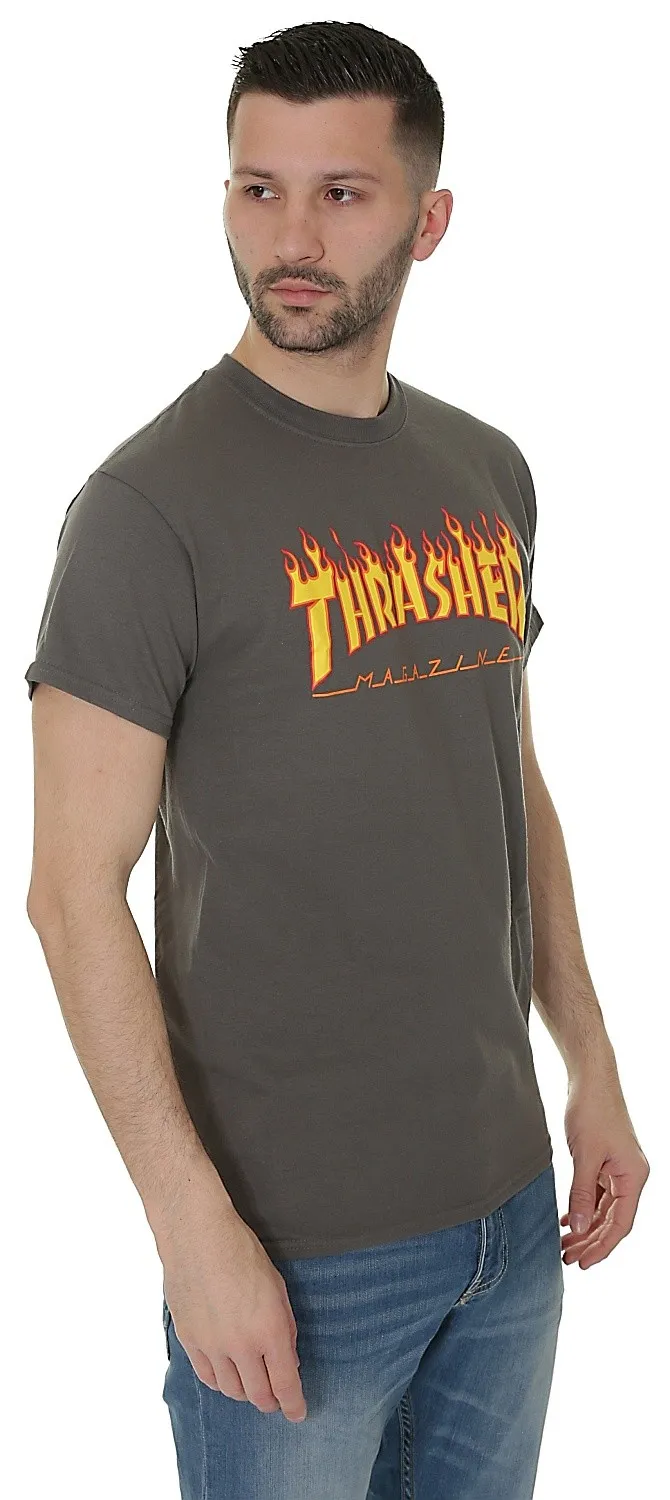 T-shirt Thrasher Flame Logo - Charcoal Gray