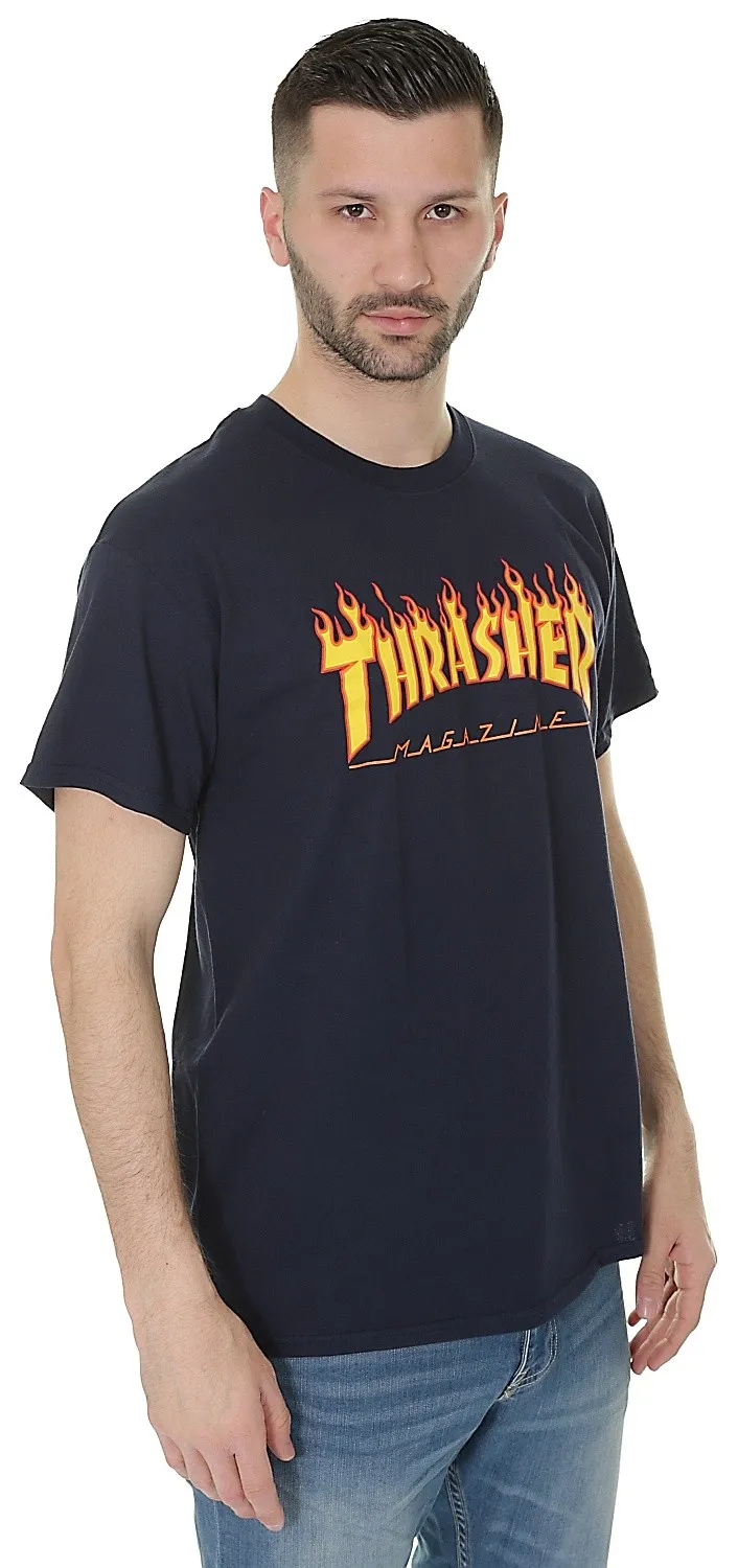 T-shirt Thrasher Flame Logo - Navy Blue