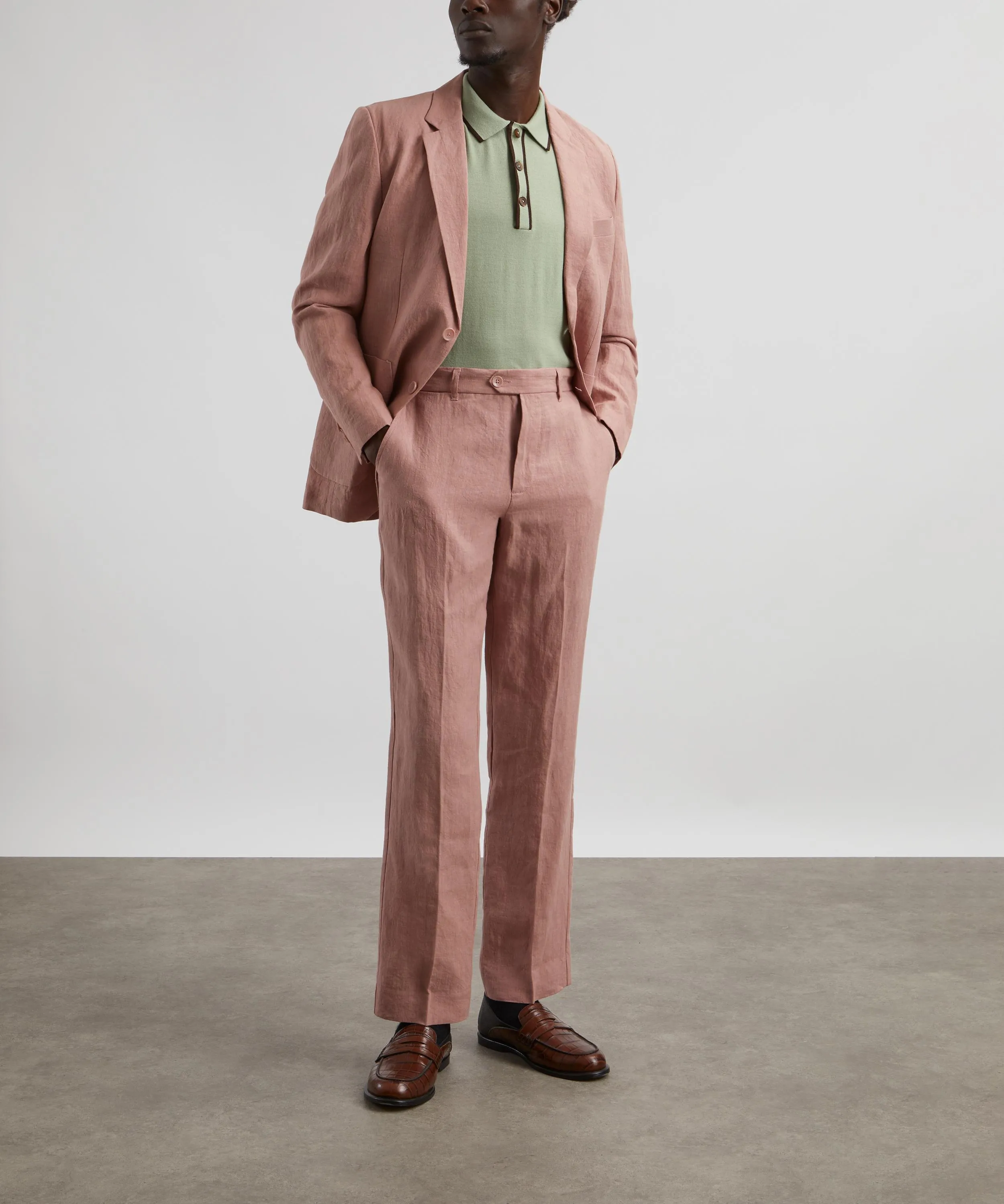 Tailored Linen Trousers in Salmon Pink 