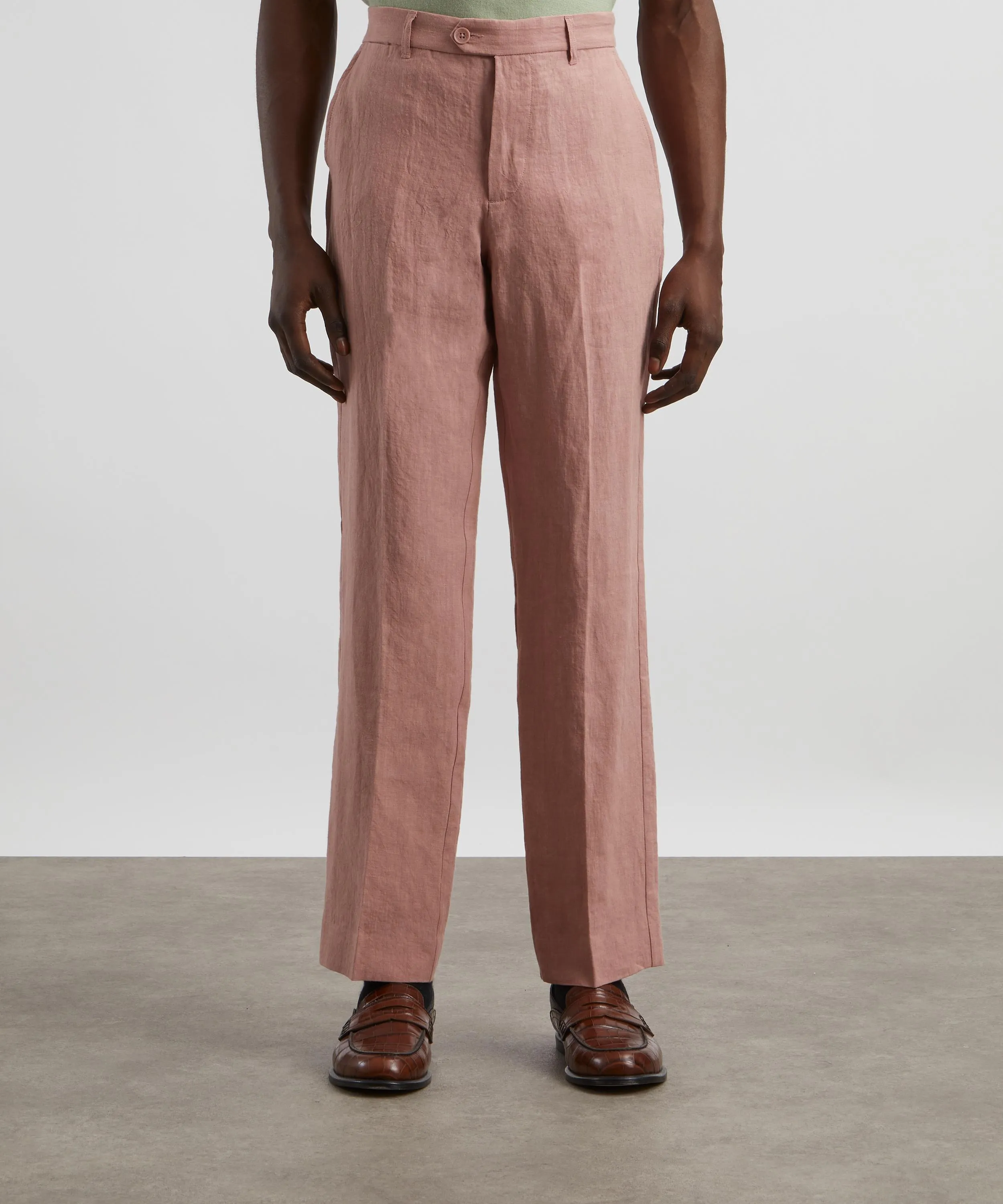 Tailored Linen Trousers in Salmon Pink 