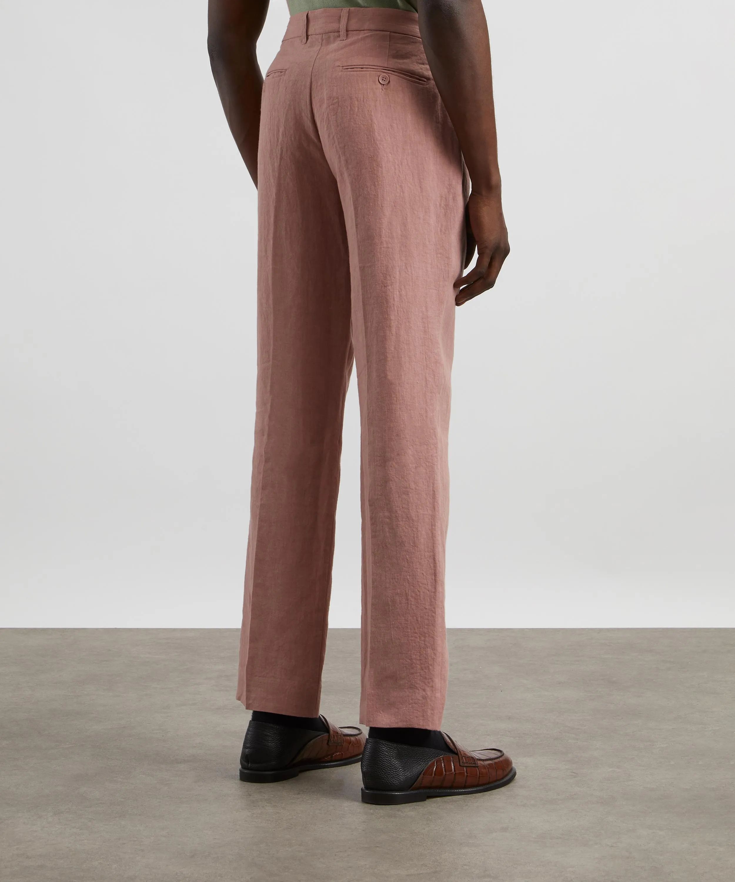 Tailored Linen Trousers in Salmon Pink 