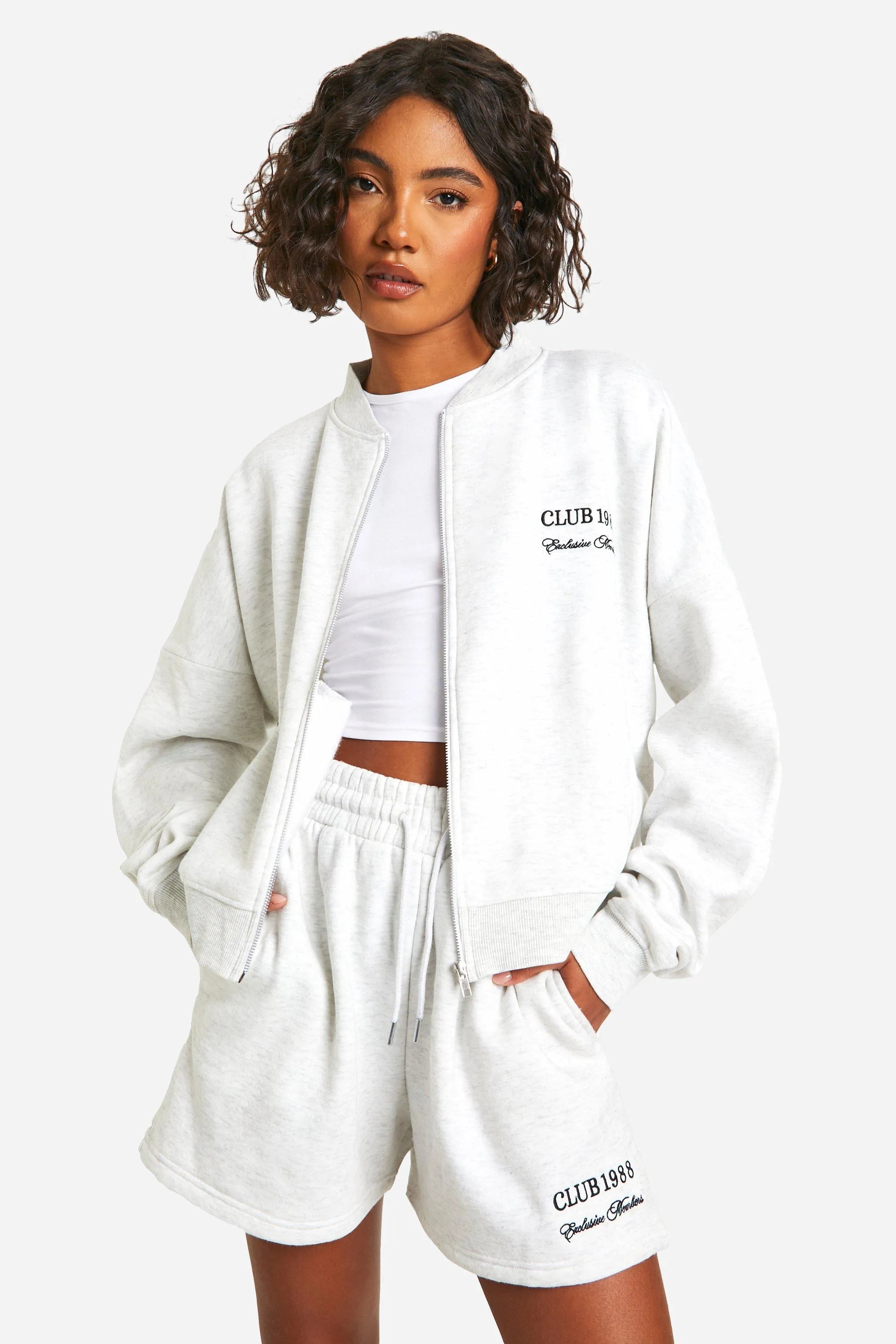 Tall Embroidered Bomber Zip Up Short Tracksuit