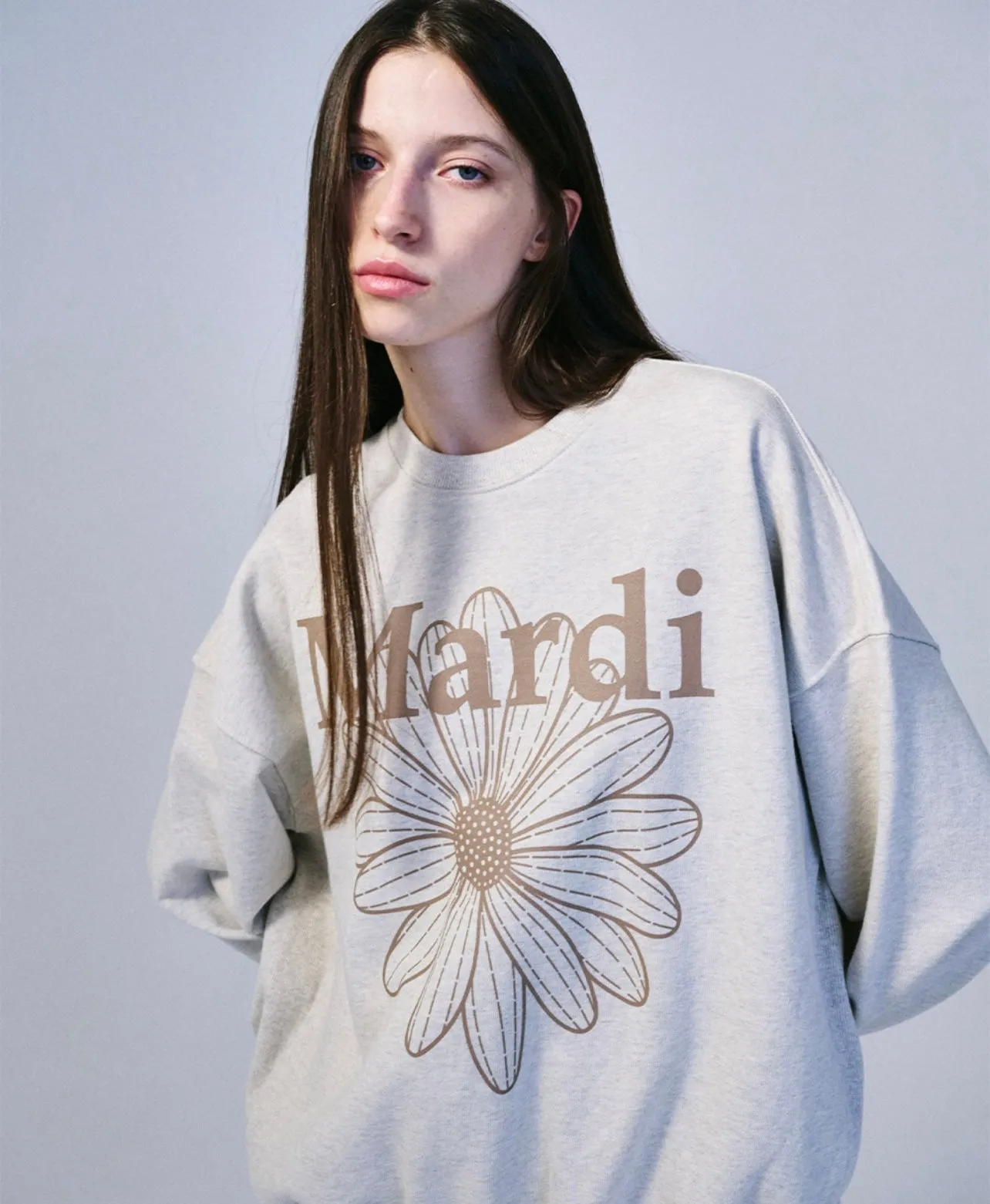 Taupe Sweatshirt with Flower Design in Oatmeal Color