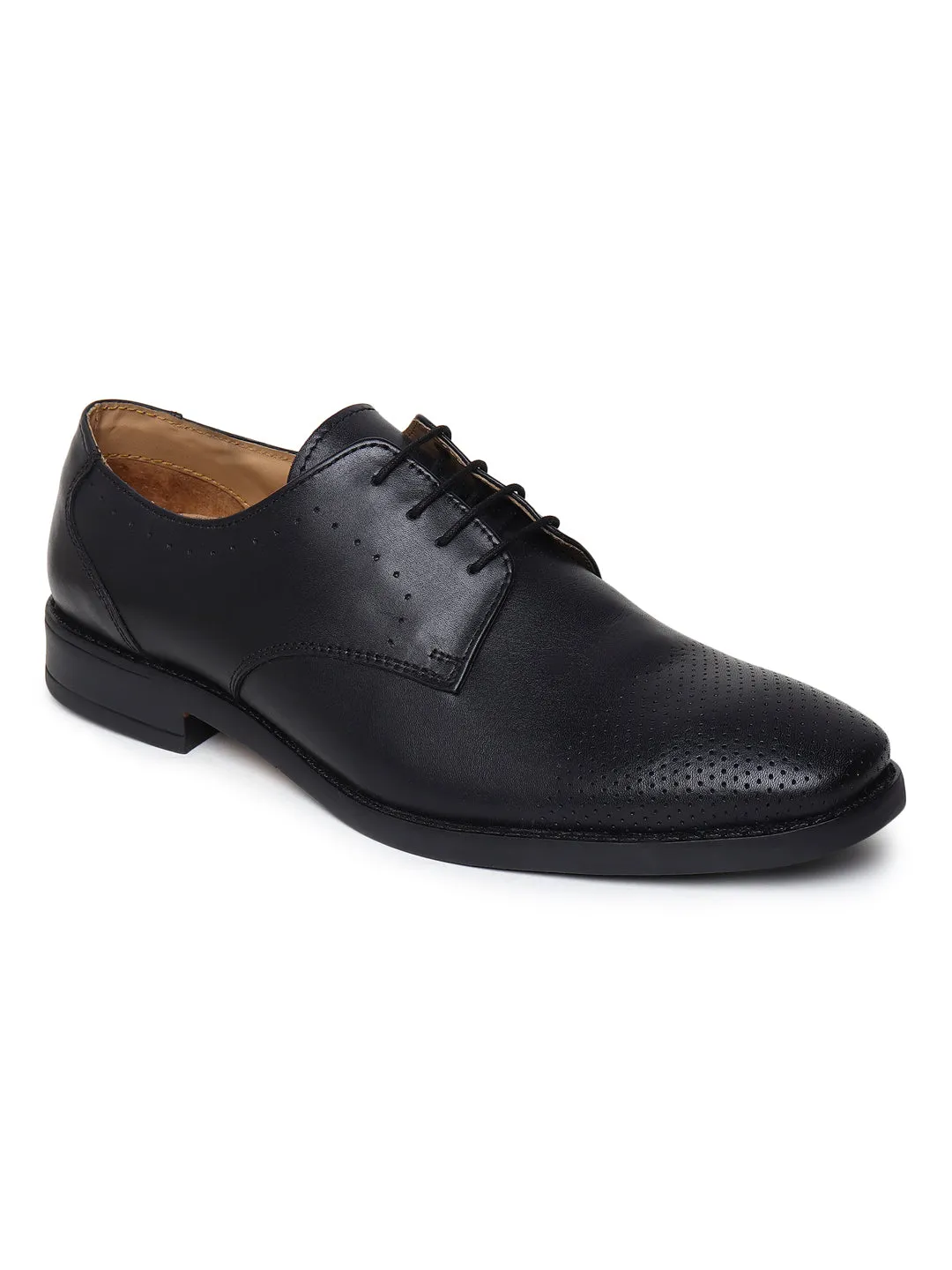 Teakwood Genuine Leather Black Derby Formal Shoes