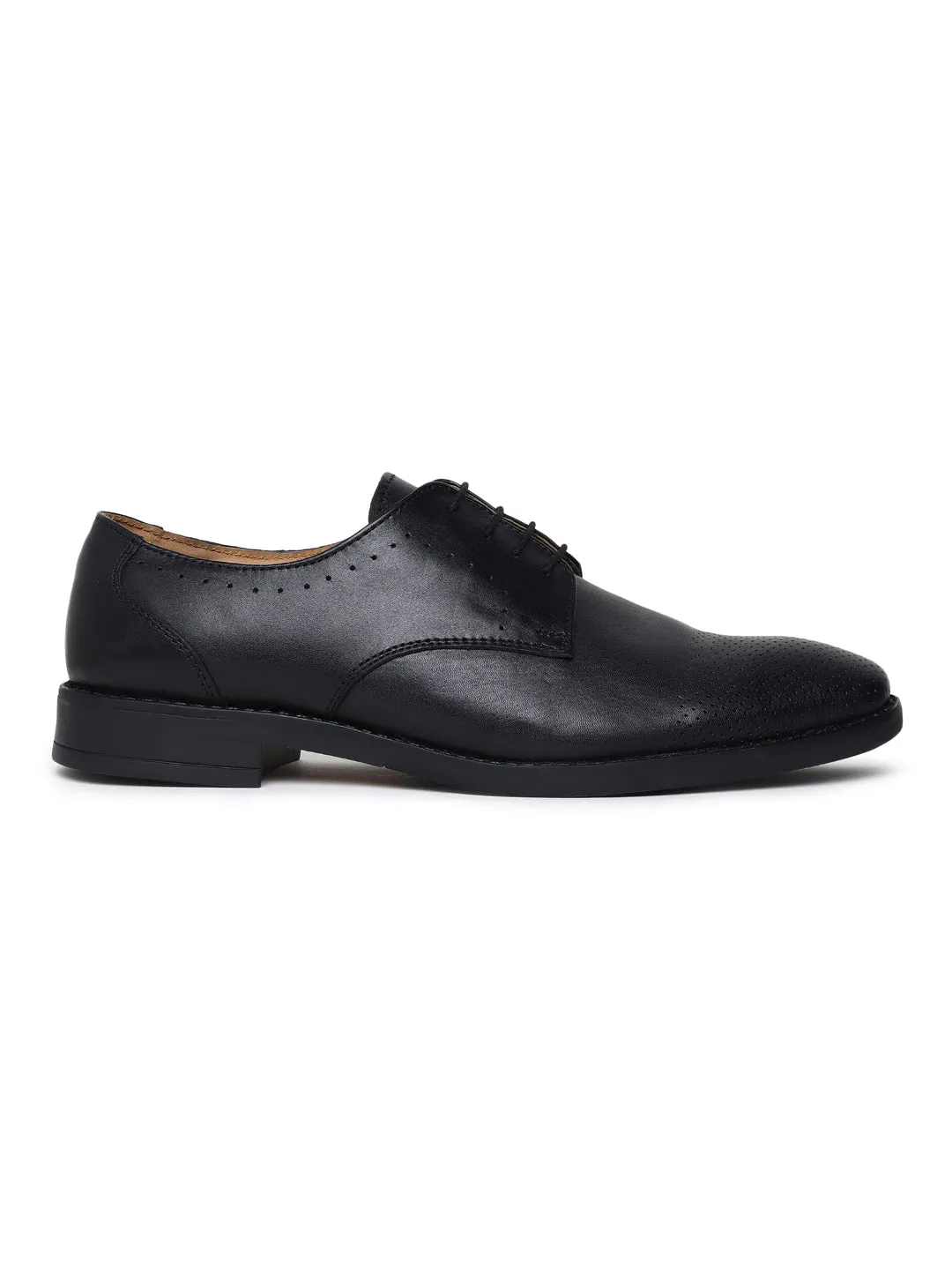 Teakwood Genuine Leather Black Derby Formal Shoes