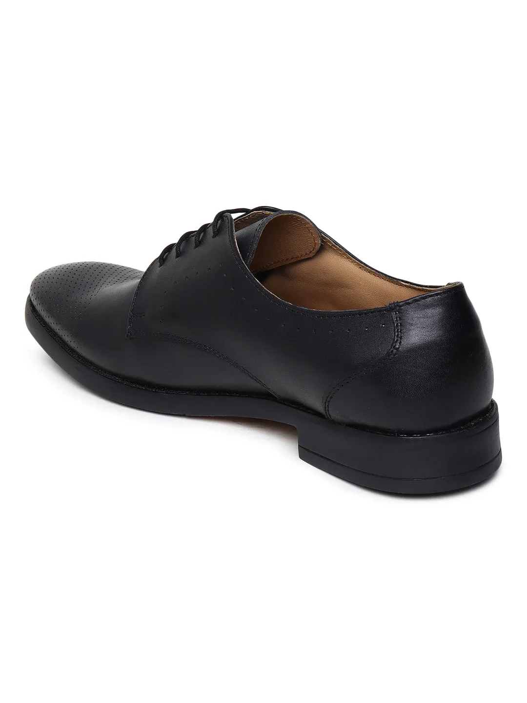 Teakwood Genuine Leather Black Derby Formal Shoes