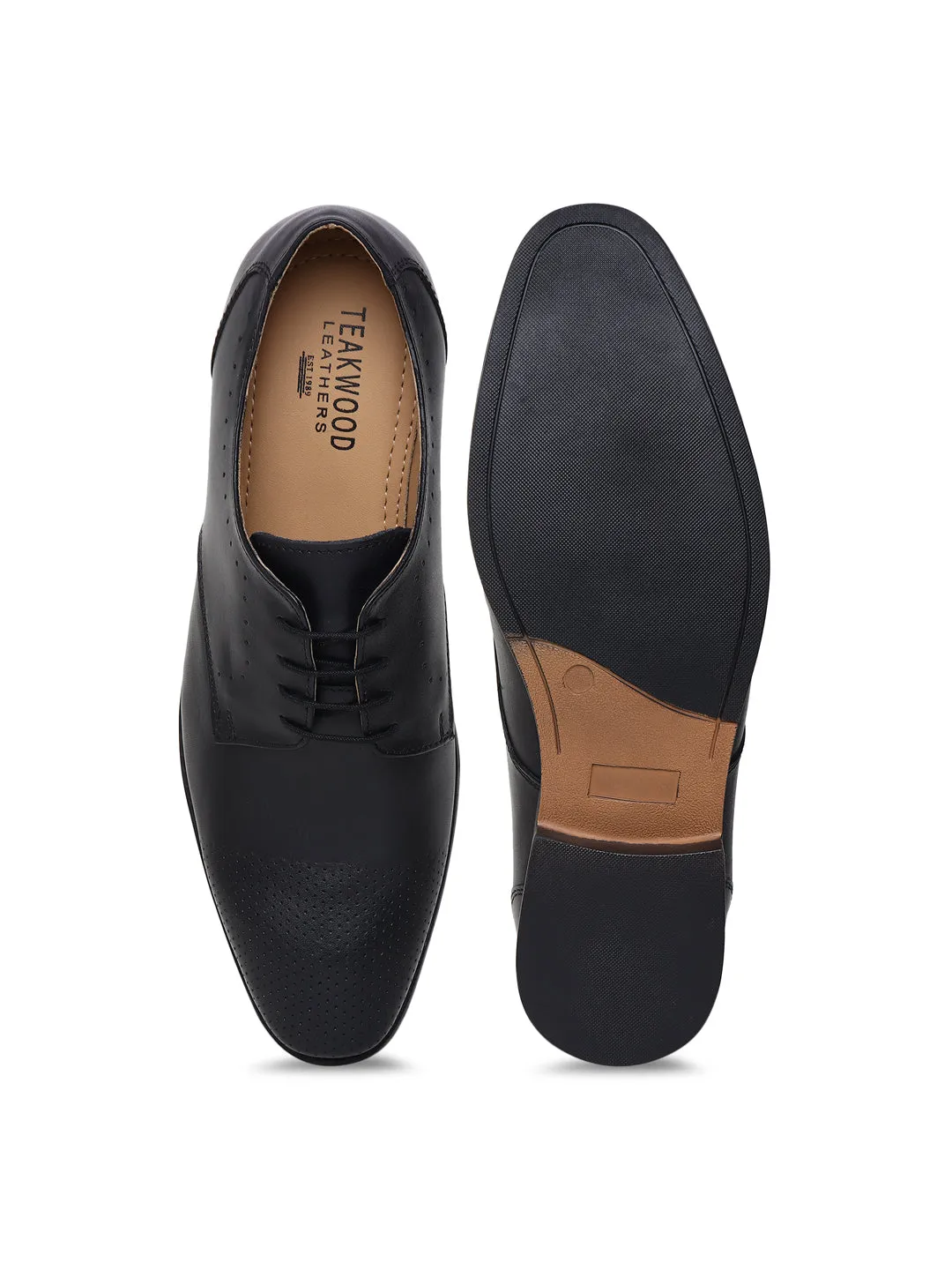 Teakwood Genuine Leather Black Derby Formal Shoes