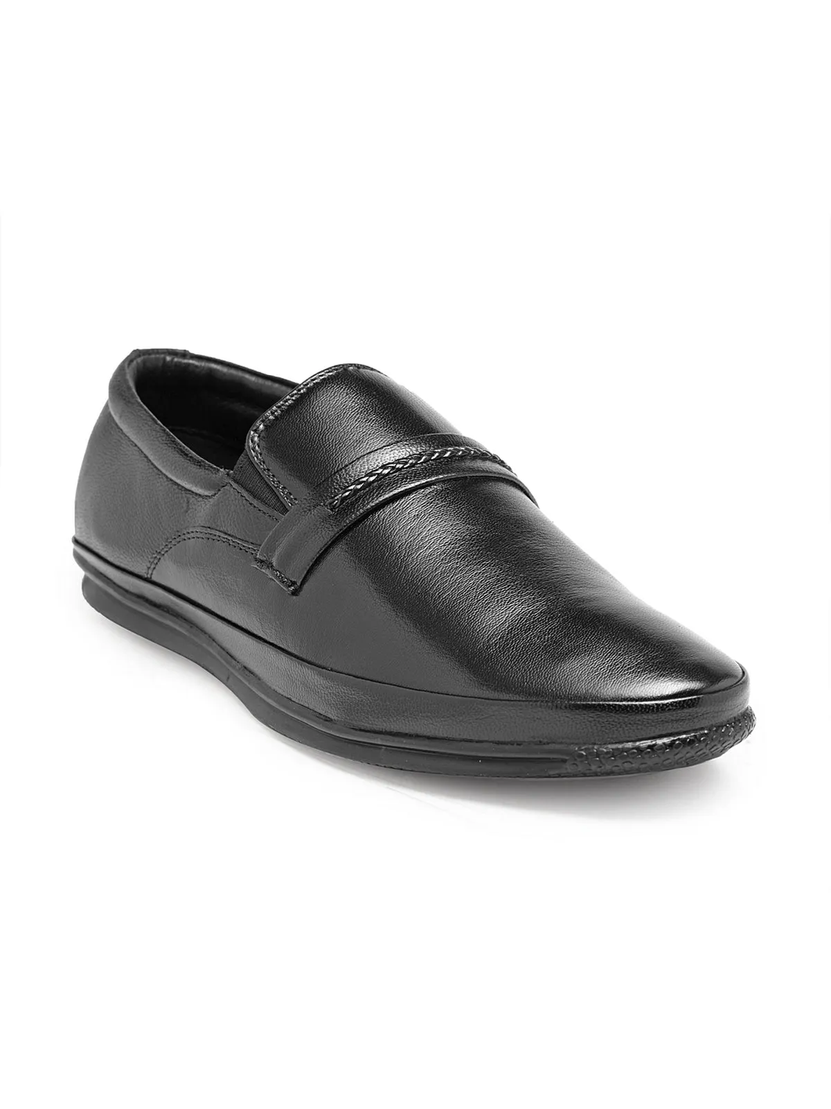 Teakwood Genuine Leather Black Slip-On Shoes