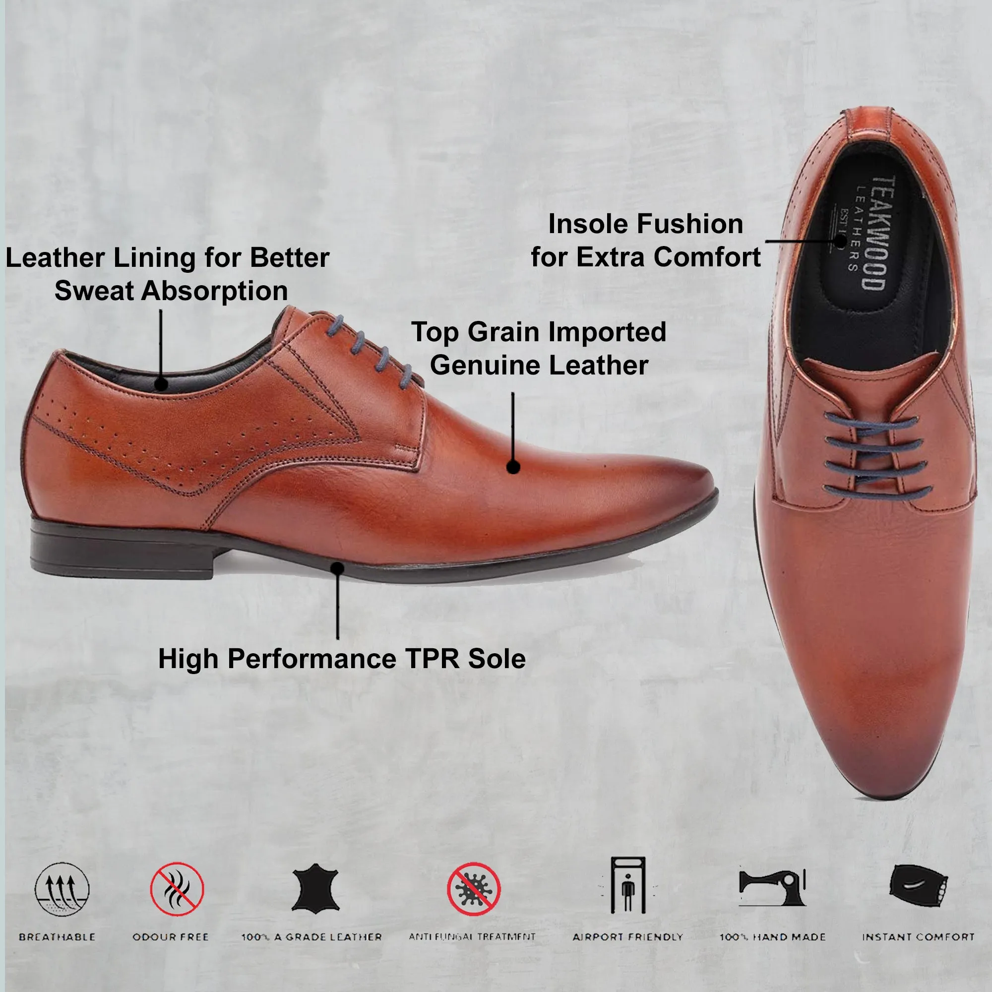 Teakwood Genuine Leather Brown Derby Shoes - Clearance sale