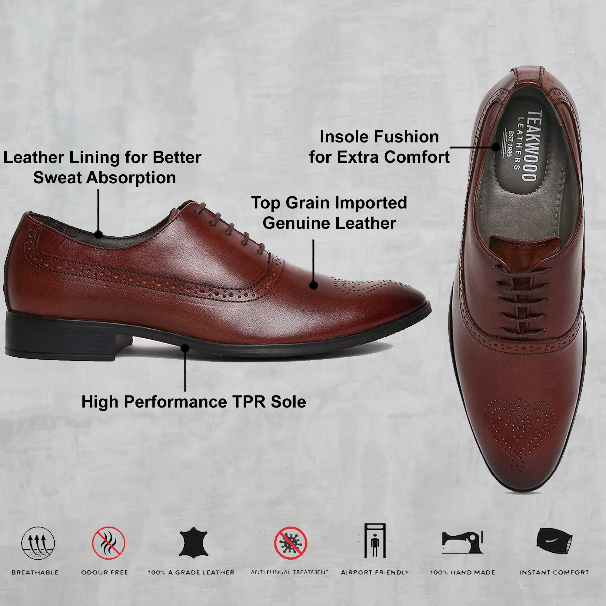 Teakwood Genuine Leather Brown Shoes