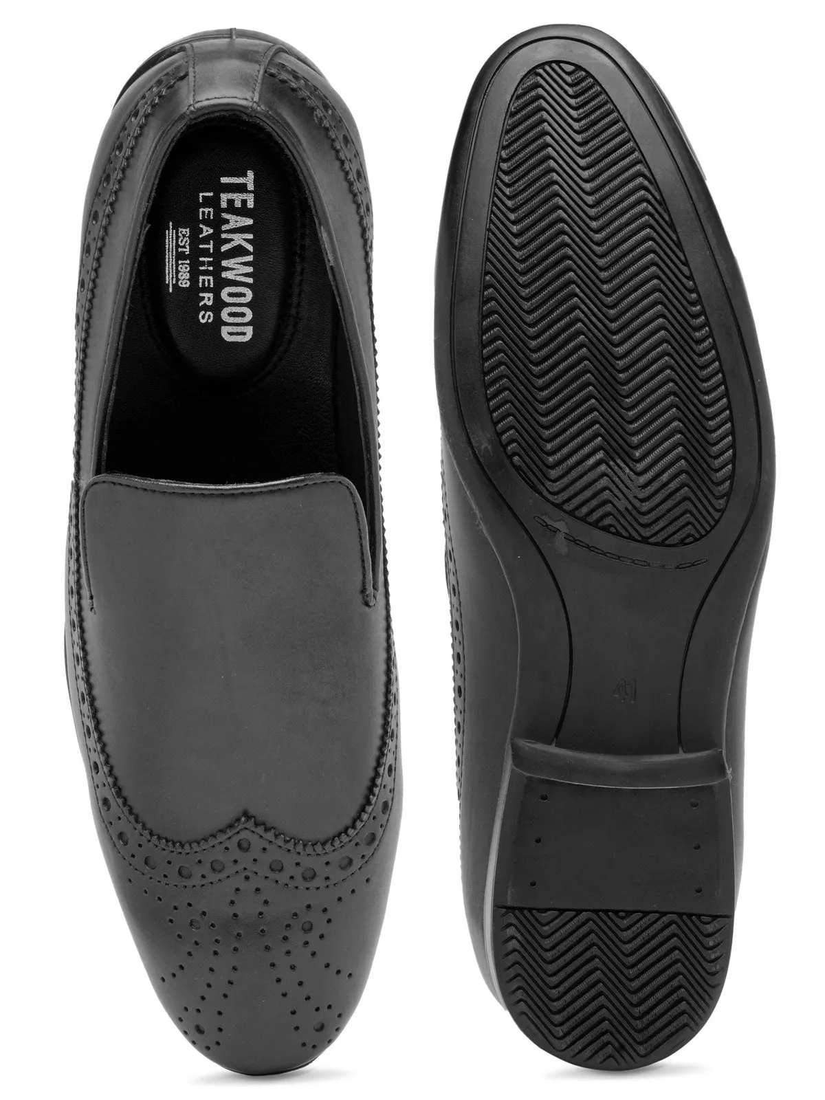 Teakwood Leather Men's Black Slip-ons Shoes