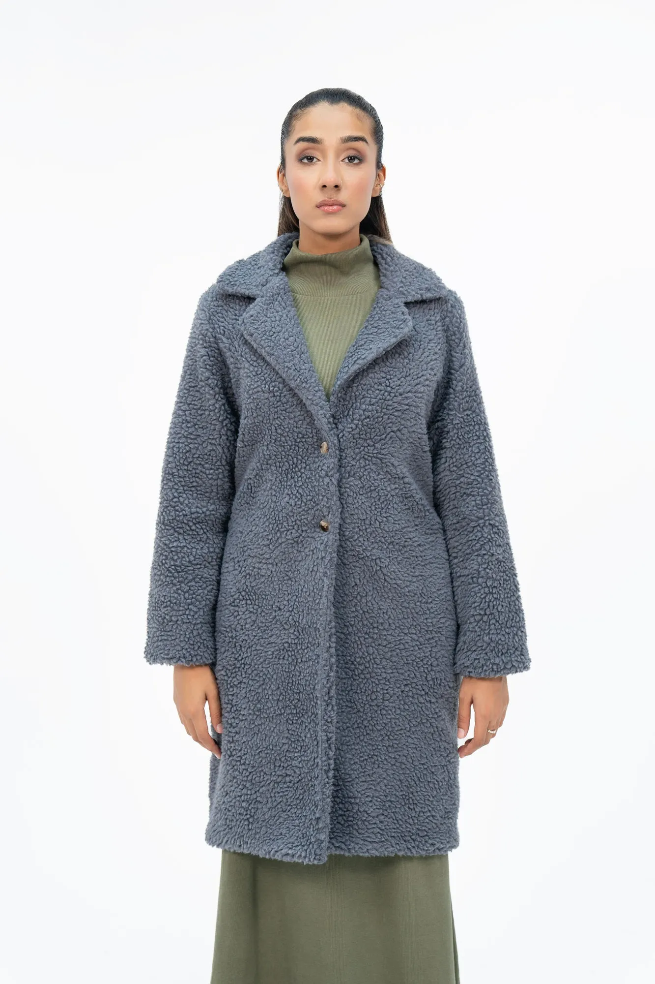 Teddy Faux Fur Oversized Coat - Grey