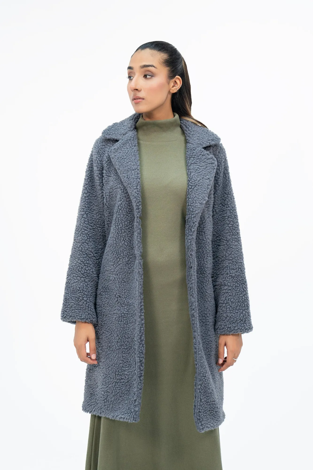 Teddy Faux Fur Oversized Coat - Grey