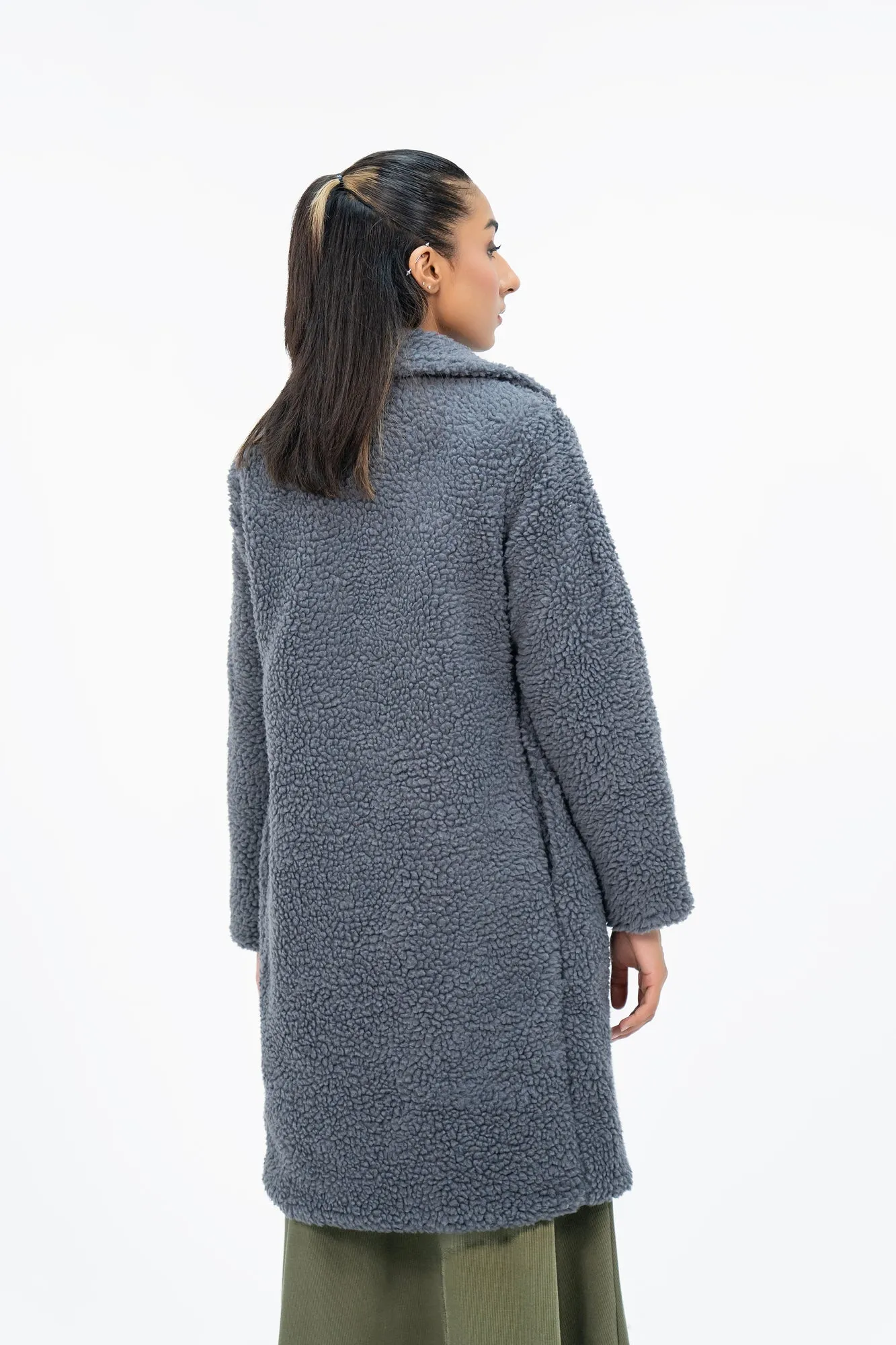 Teddy Faux Fur Oversized Coat - Grey