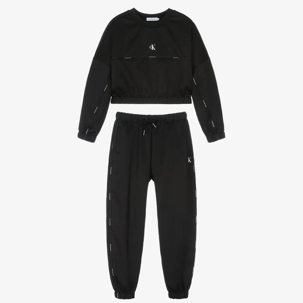 Teen Girls Black Tape Tracksuit