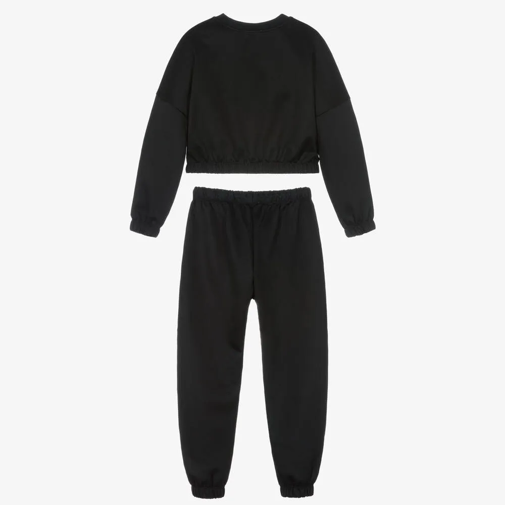 Teen Girls Black Tape Tracksuit