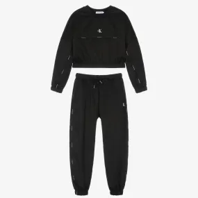 Teen Girls Black Tape Tracksuit