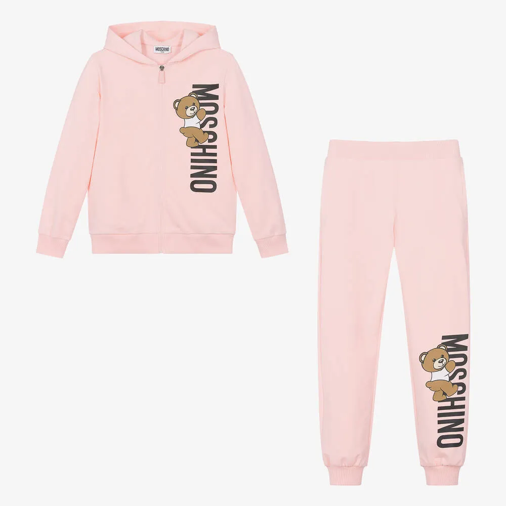 Teen Girls Pink Cotton Hooded Tracksuit