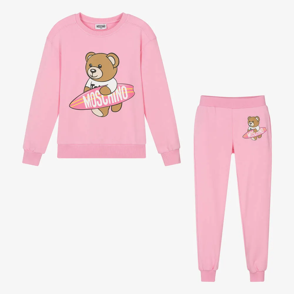 Teen Girls Pink Cotton Teddy Bear Tracksuit