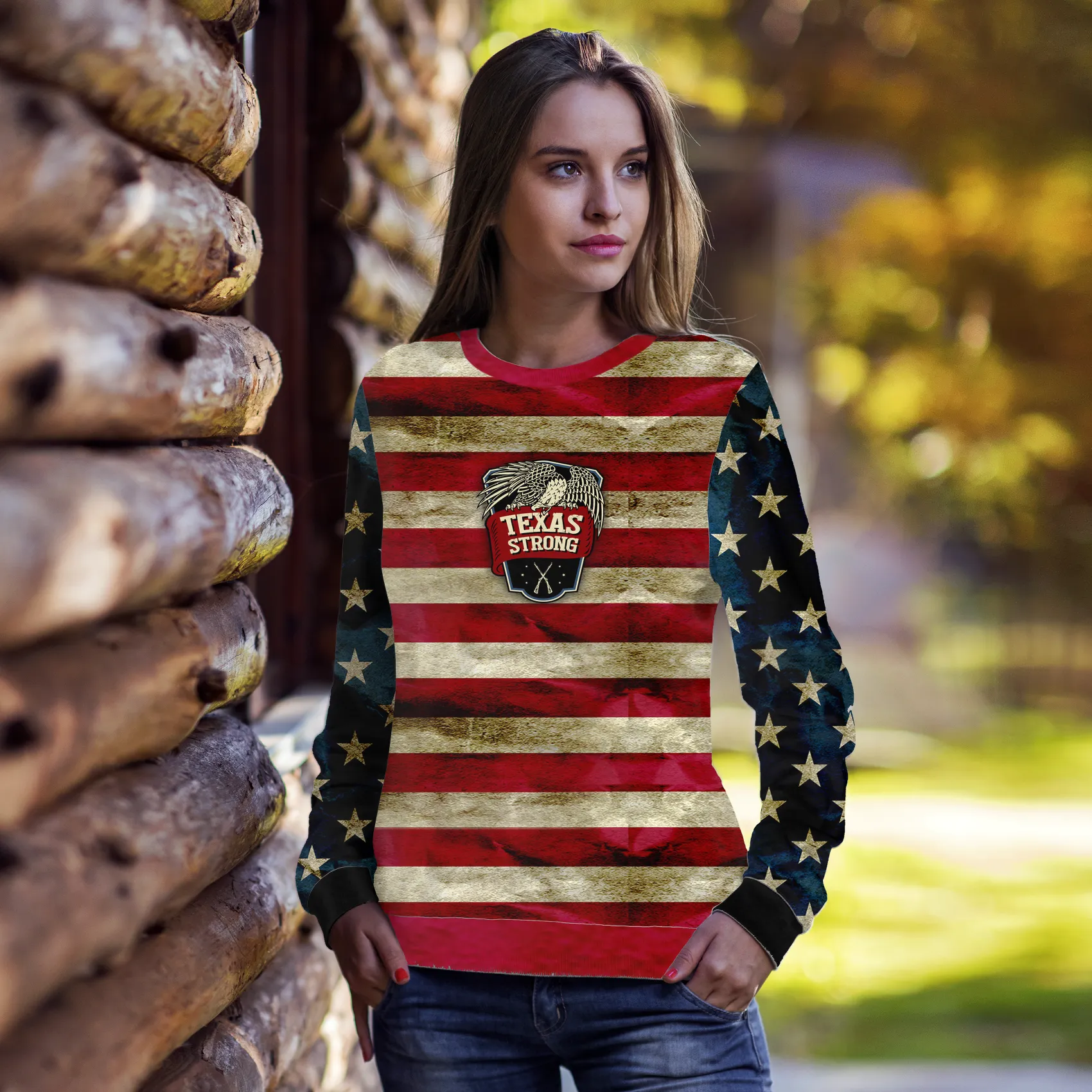 Texas Strong Gender-Neutral Striped Sweatshirt