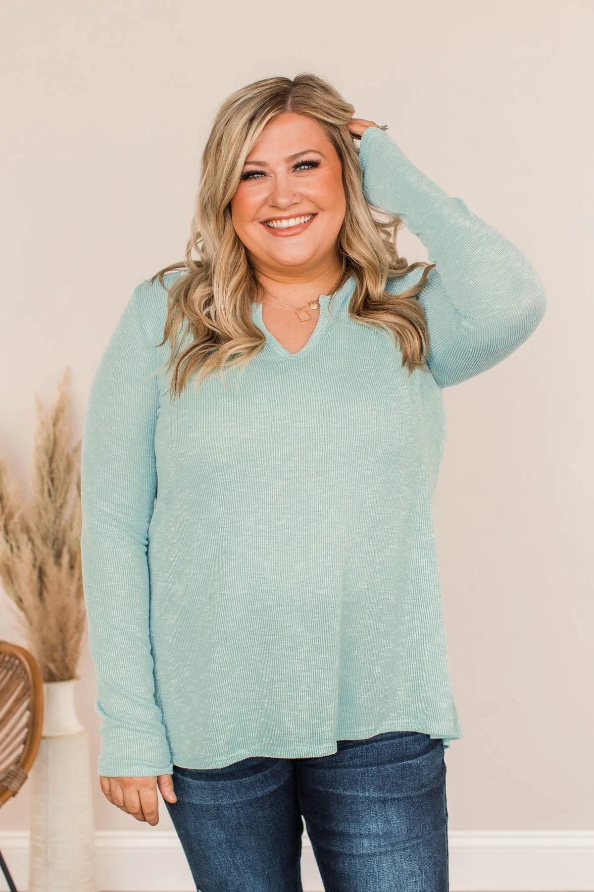 Aqua Thank Me Later Ribbed Knit Top