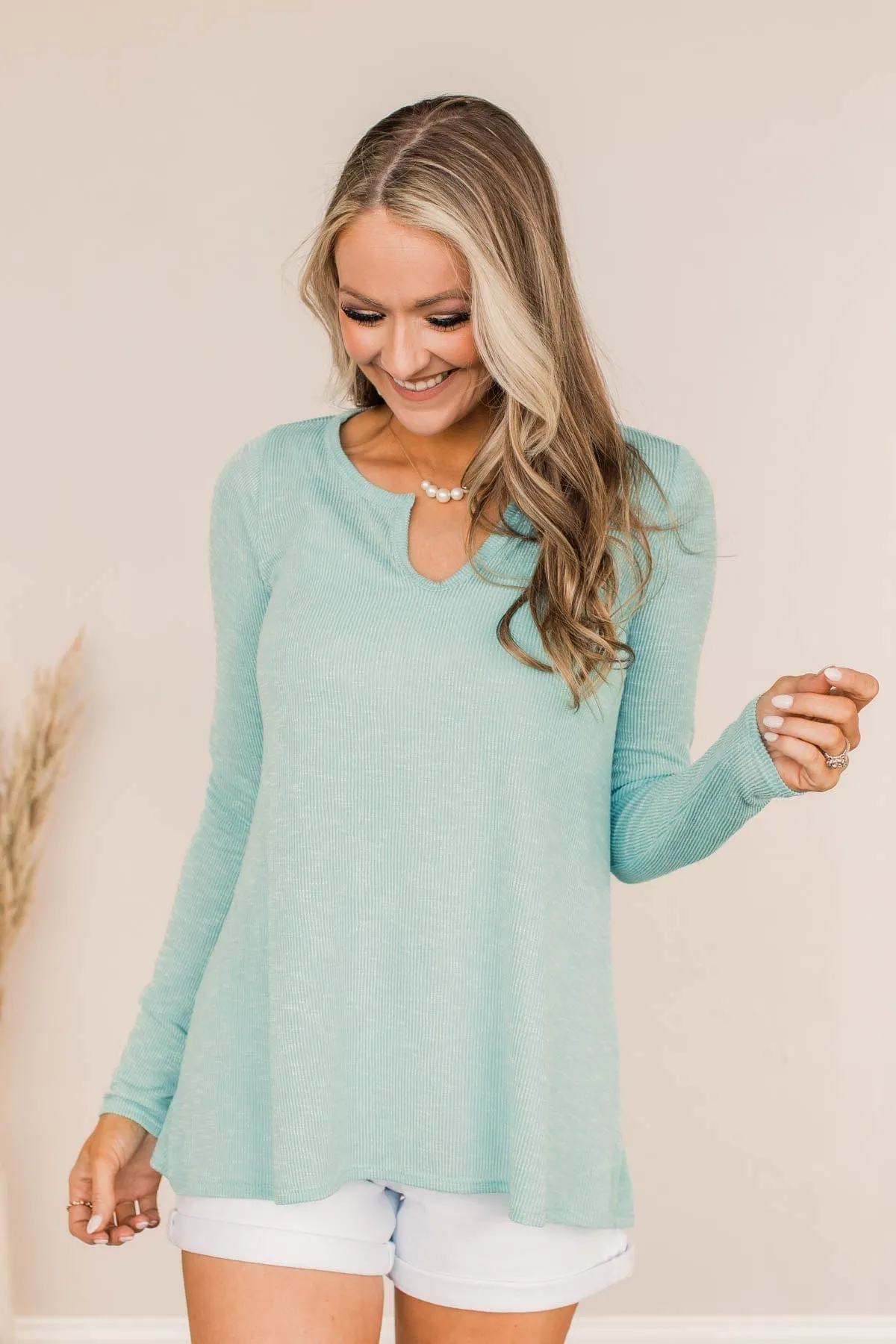 Aqua Thank Me Later Ribbed Knit Top