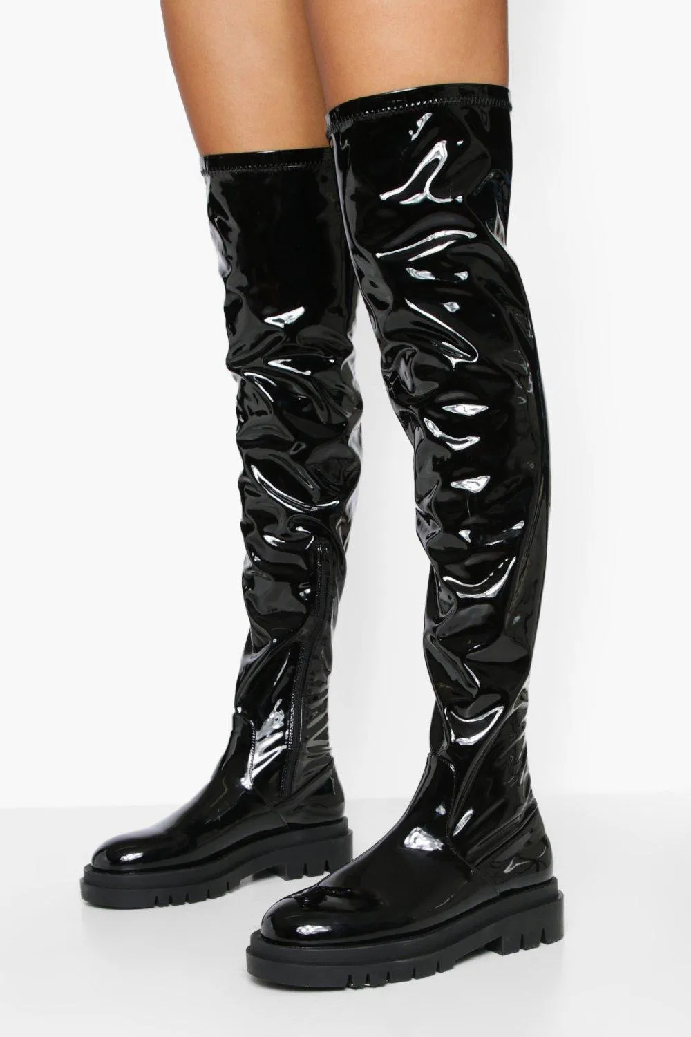 Thigh High Vinyl Chunky Boots