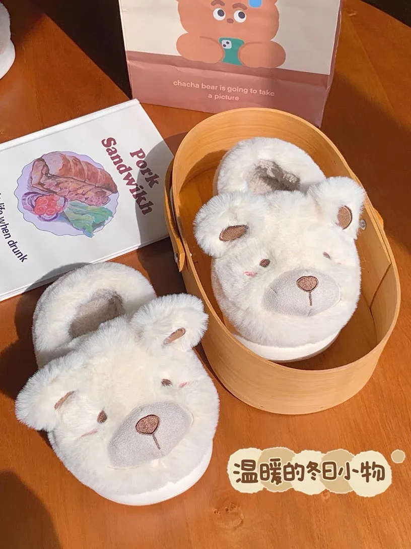 Thin strips of plush children's cotton slippers in winter cute bear boys and girls bag heels warm parent-child home shoes