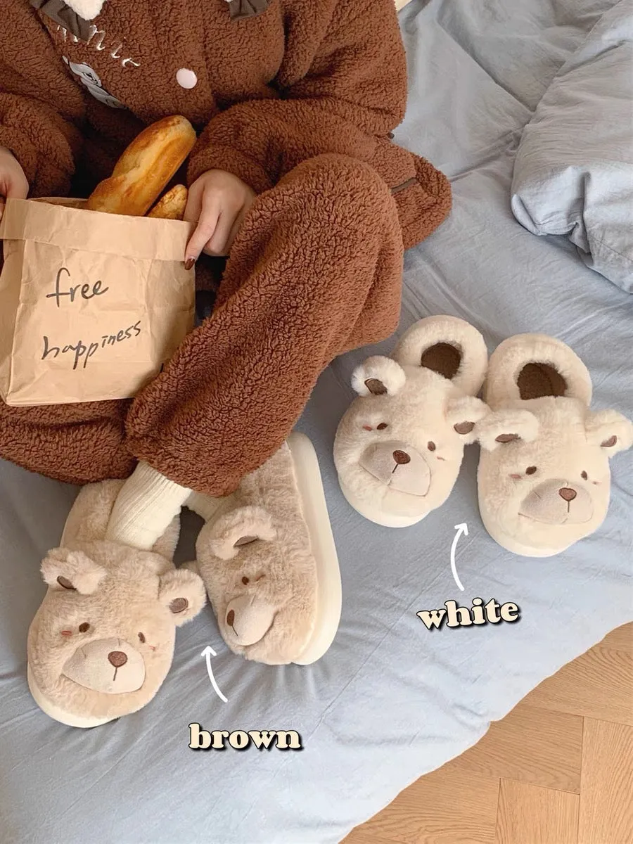 Thin strips of plush children's cotton slippers in winter cute bear boys and girls bag heels warm parent-child home shoes