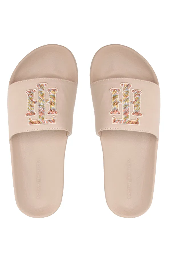 Tommy Hilfiger Women's Beige TH Logo Slides