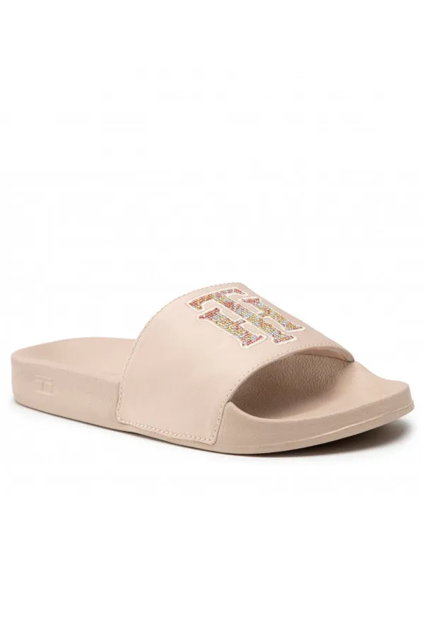 Tommy Hilfiger Women's Beige TH Logo Slides