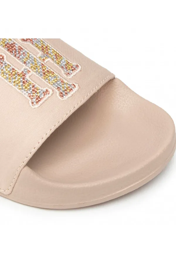 Tommy Hilfiger Women's Beige TH Logo Slides