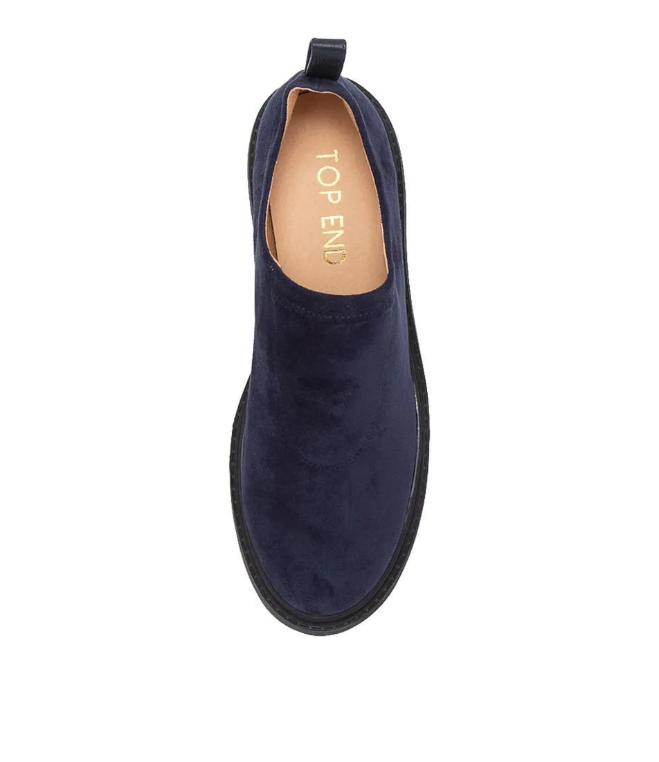 TOP END Xila Navy Stretch Microsuede Heels