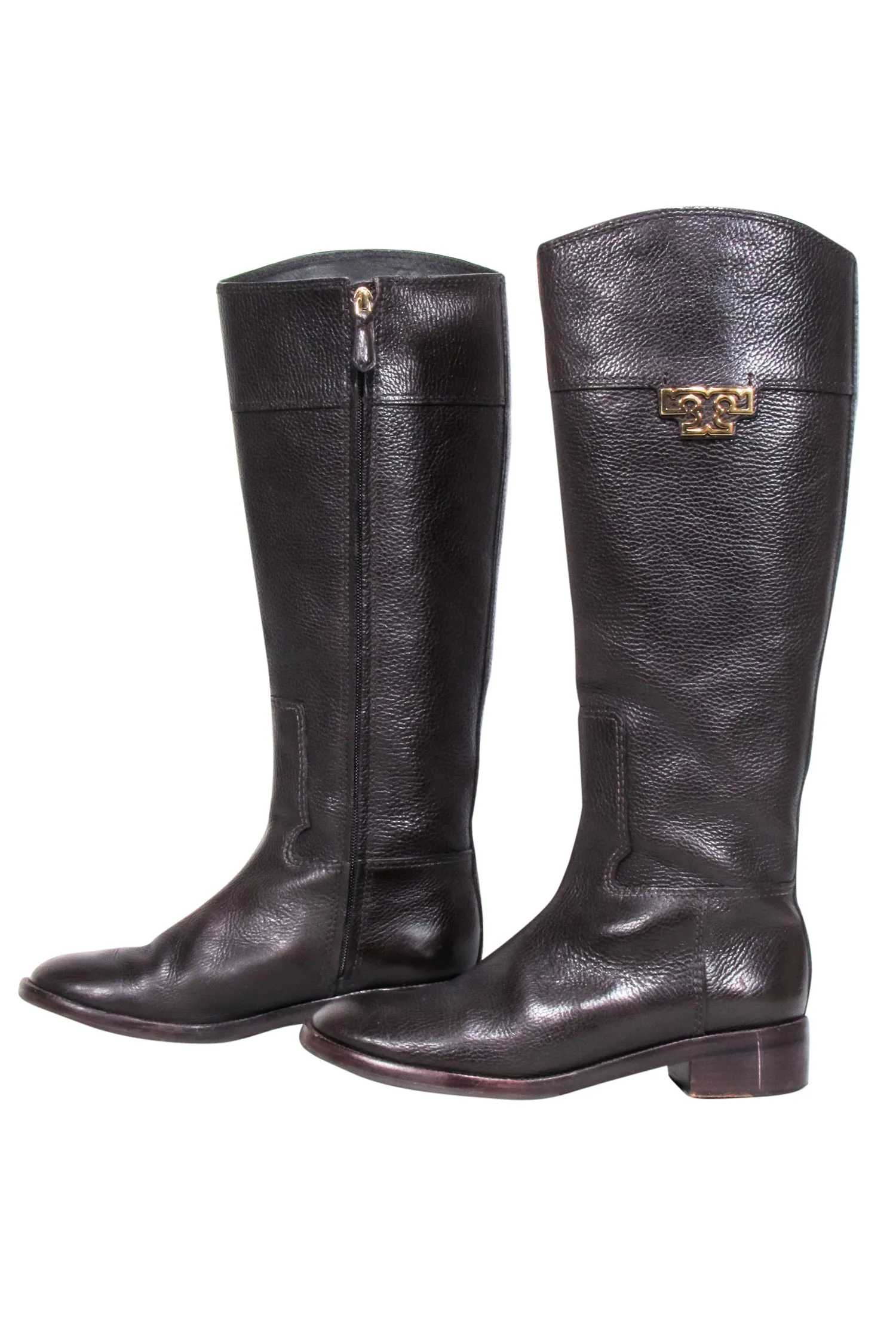 Tory Burch - Brown Pebbled Leather Riding Boots Sz 8.5