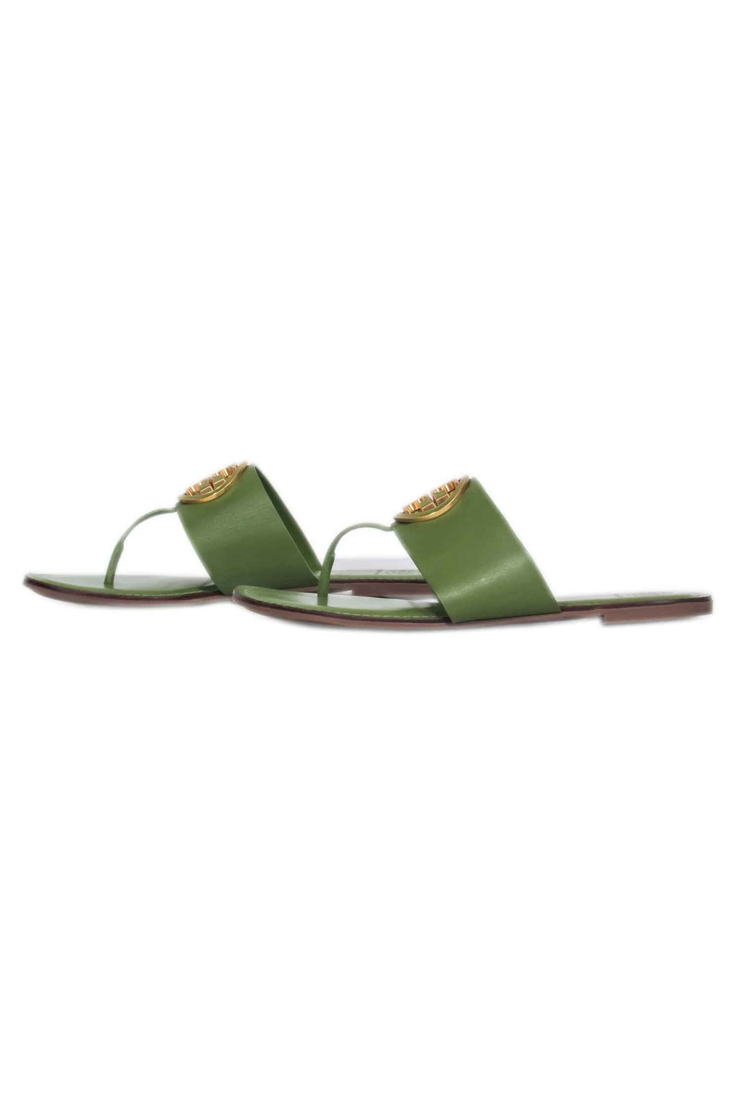 Tory Burch – Green Leather Thong Flat Sandals Sz 9.5