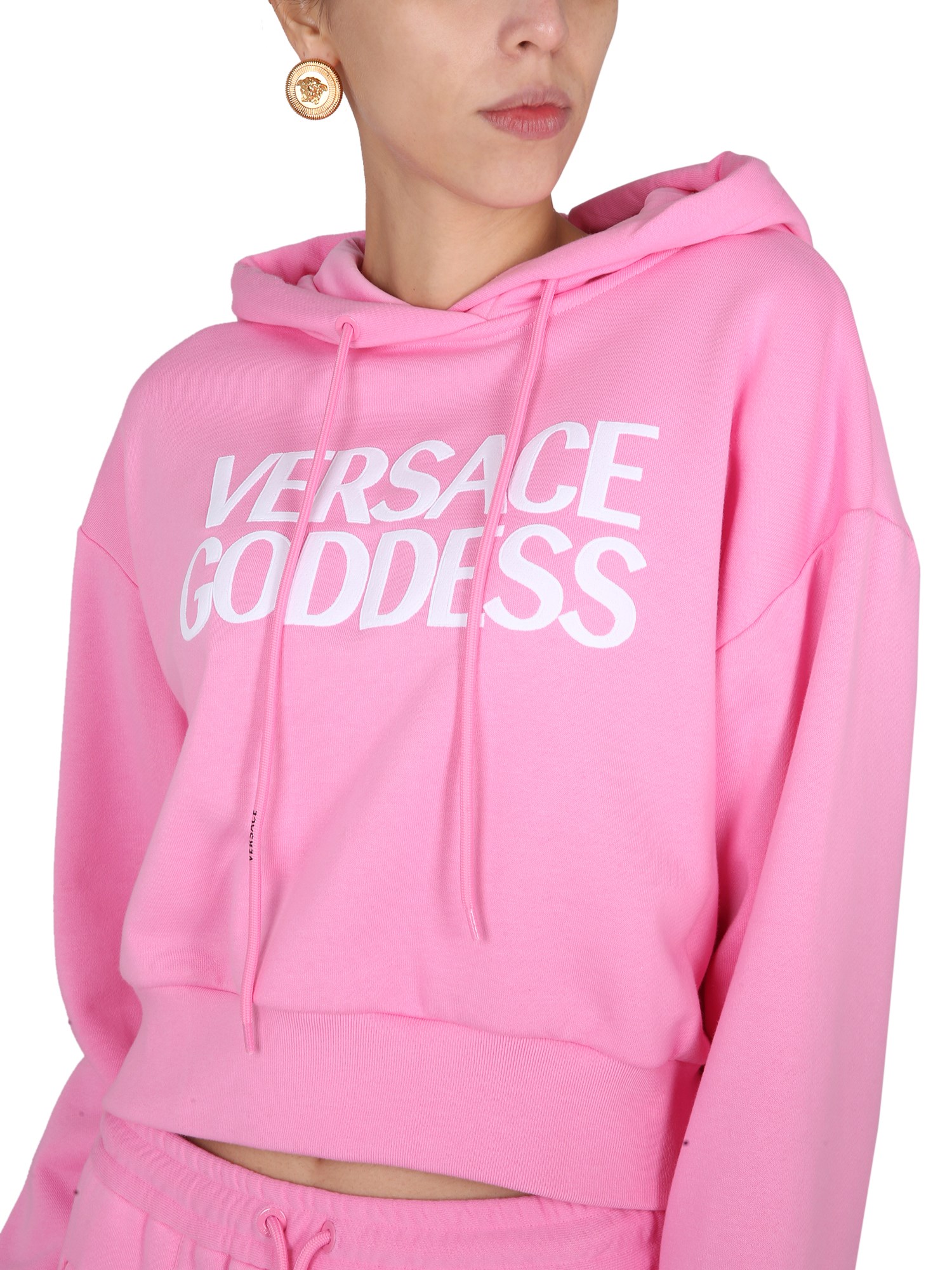 Cropped logo cotton sweatshirt by VERSACE