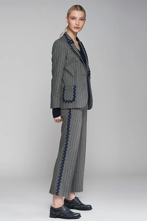 Vilagallo CAROLE GREY PINSTRIPE KNIT TROUSERS