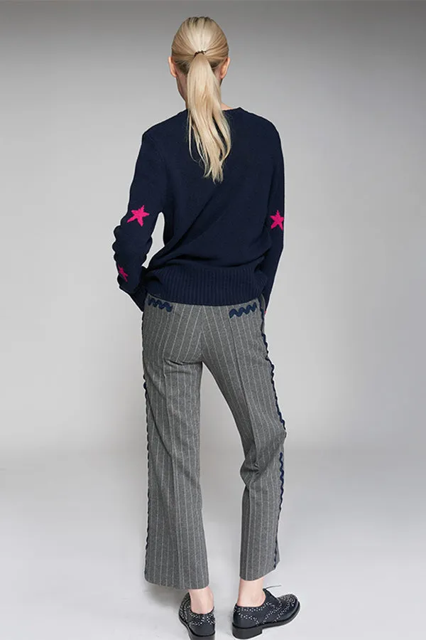 Vilagallo CAROLE GREY PINSTRIPE KNIT TROUSERS