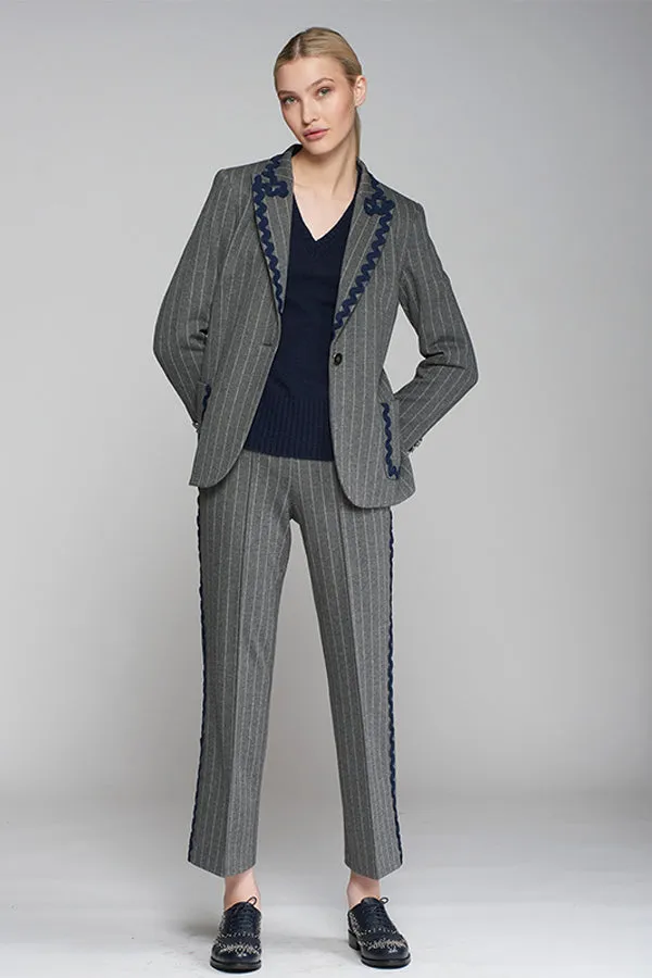 Vilagallo CAROLE GREY PINSTRIPE KNIT TROUSERS