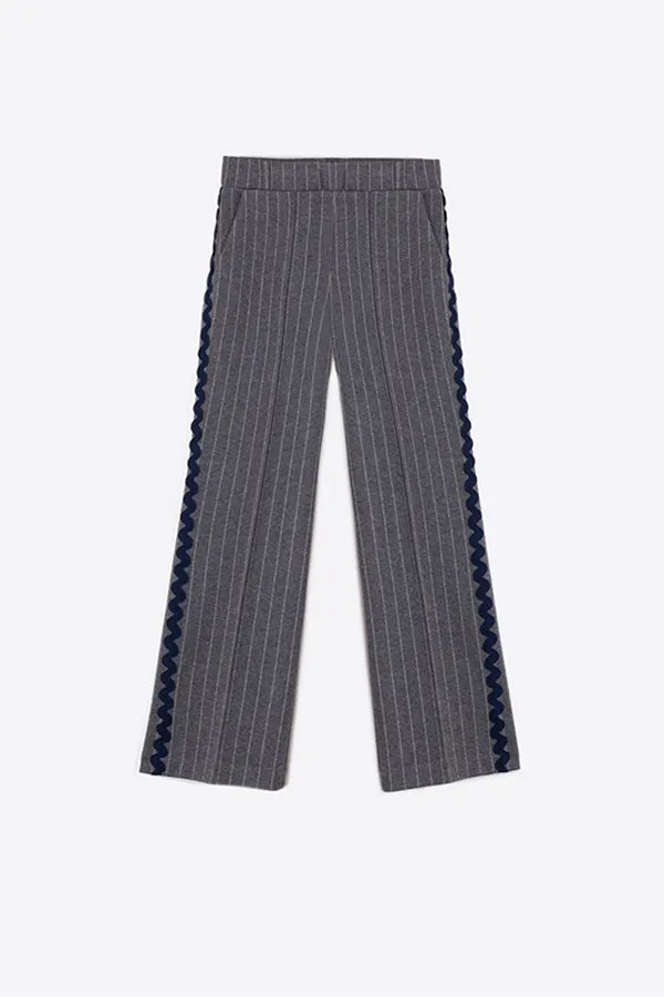 Vilagallo CAROLE GREY PINSTRIPE KNIT TROUSERS